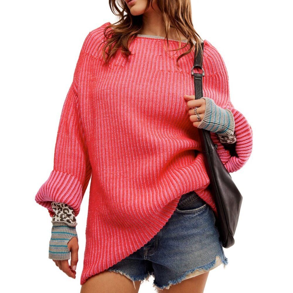 NWOT Free People Charlotte Tunic Top Women's Size XS Pink Oversized Off-Shoulder